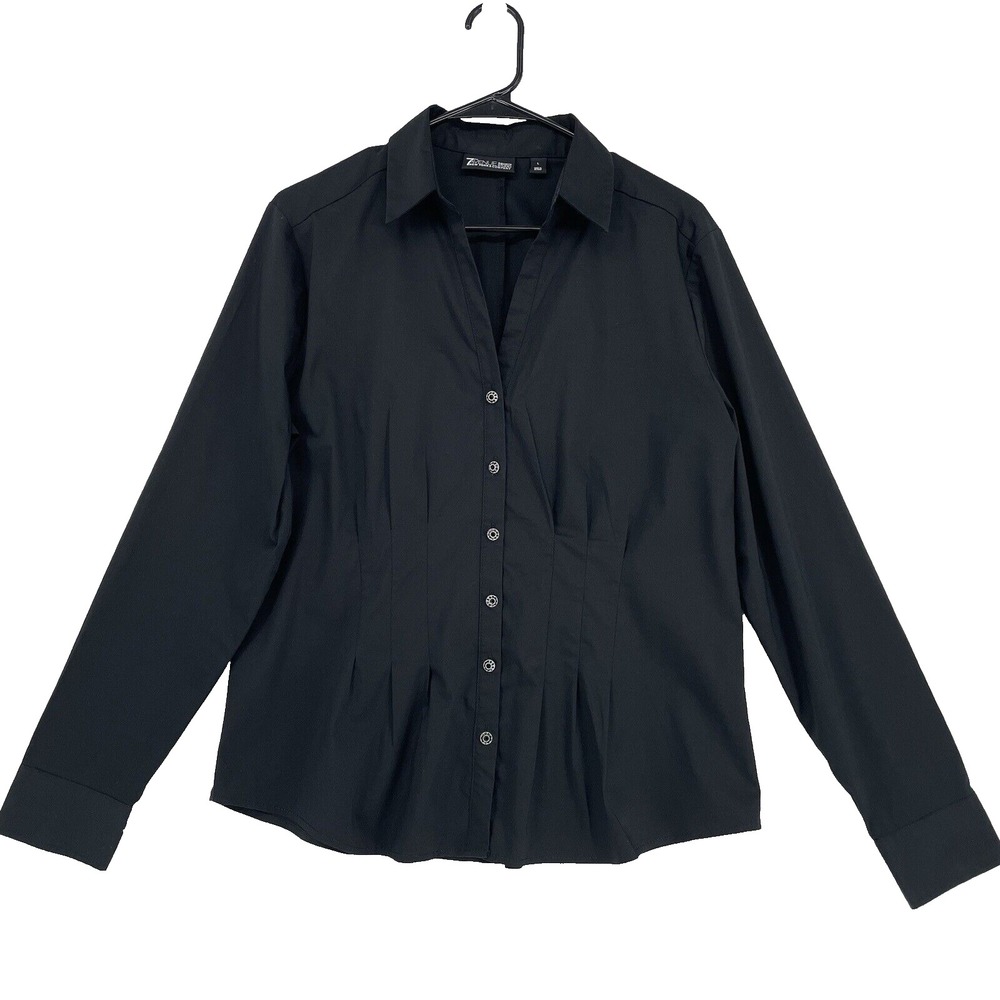 7th Avenue New York &‎ Company Top Size L Black Jeweled Button Up Shirt Blouse